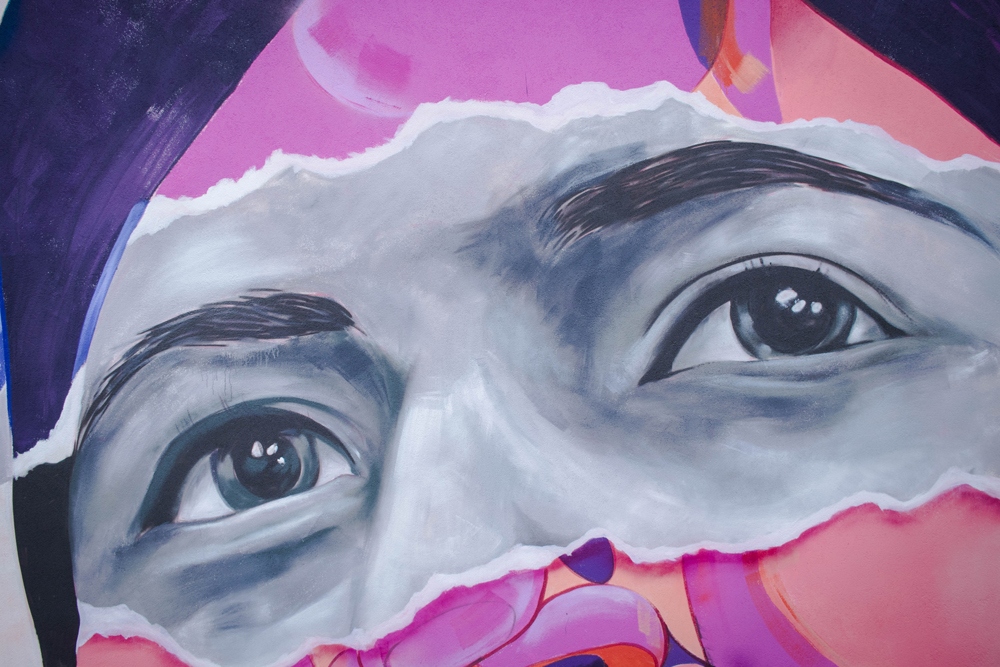 Fresque artistique et collaborative, façade cité Dugny, Malala