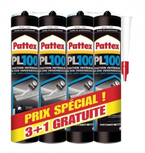 Colle de fixation PL100 blanc 380 g en lot promo 3+1 gratuit