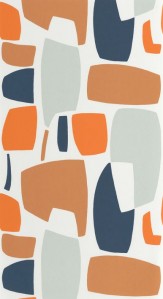 Papier peint contemporain vintage orange bleu et gris