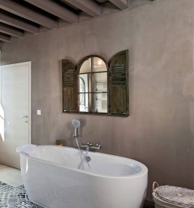 Ambiance peinture décorative Zolpan effet béton minéral pour une salle de bain moderne et design