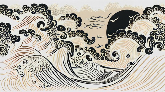 papier peint vagues ambiance japon
