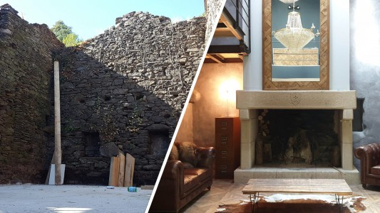 Rénovation extrême maison Jade - Salon avant/après