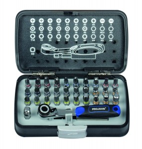 Coffret d’embouts couleur 1/4“ 33 pièces avec mini-clé à cliquet