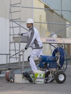 Préparation chantier airless, pulvérisateur peinture, échafaudage, peinture façade