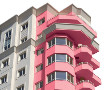 Façade immeuble de logements rose en peinture Zolpan